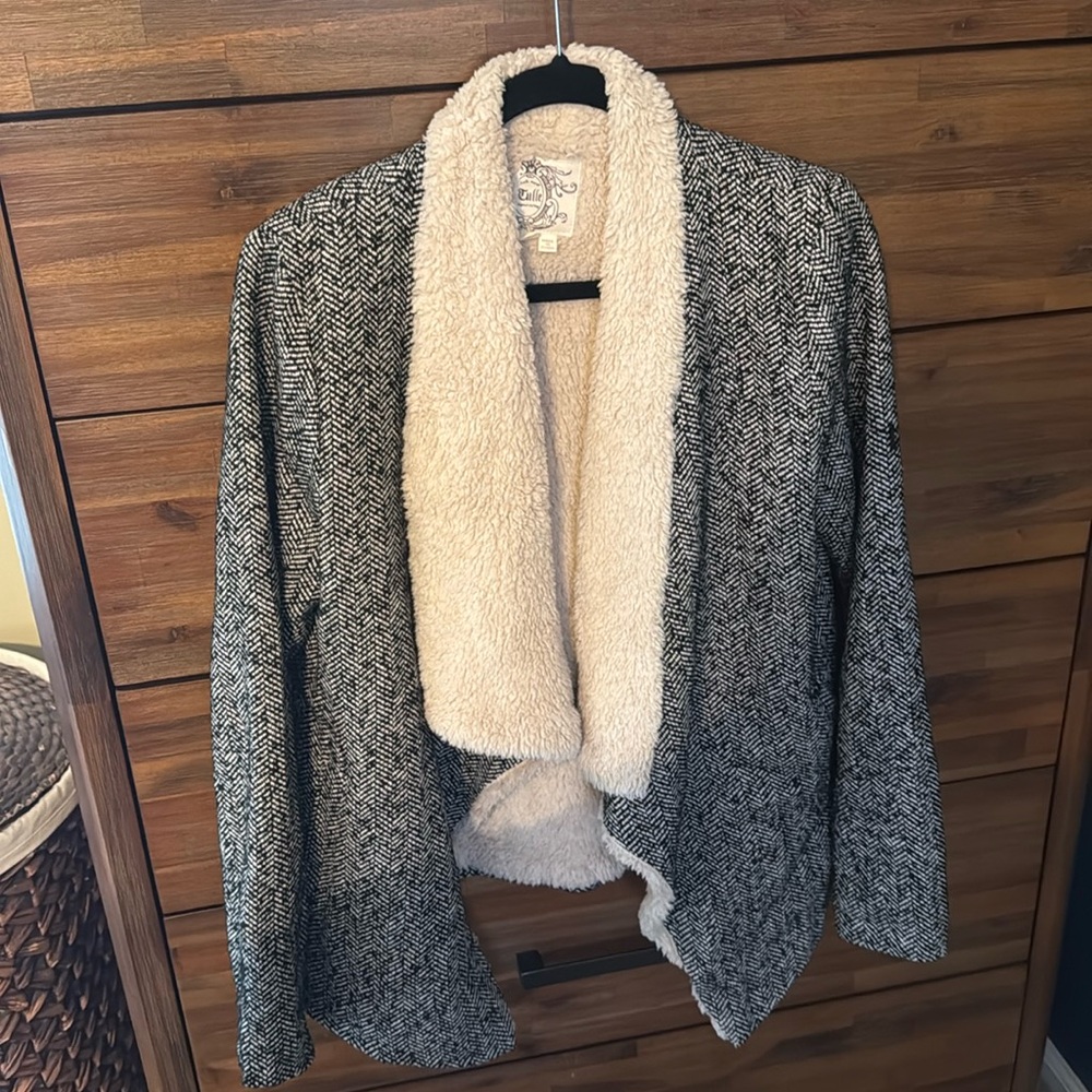 Black and white tweed Sweater Jacket with Softest Sherpa Lining